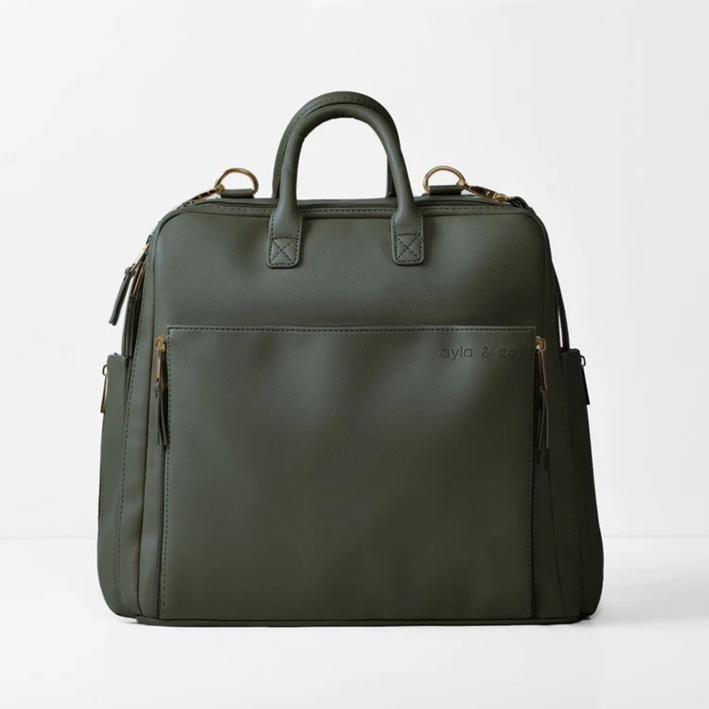 Ayla & Co convertible diaper bag/backpack in dark green
